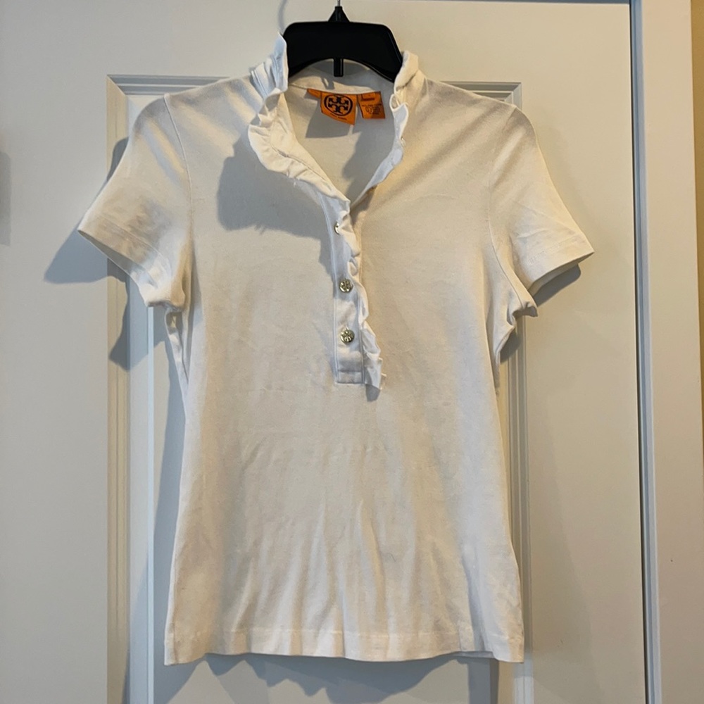 TORY BURCH Ruffle Collar Polo Style Shirt
